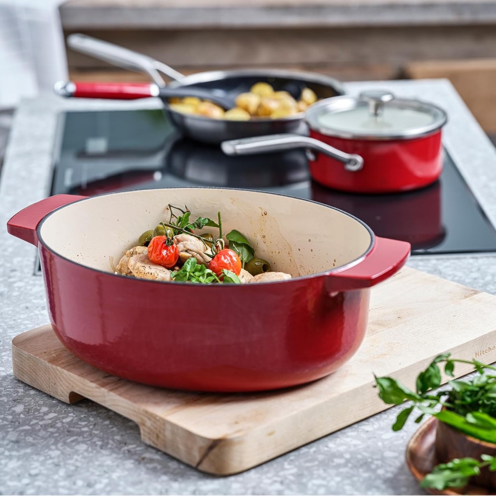 Утятница чугунная с крышкой KitchenAid Cast Iron 5,6 л красная CC006063-001